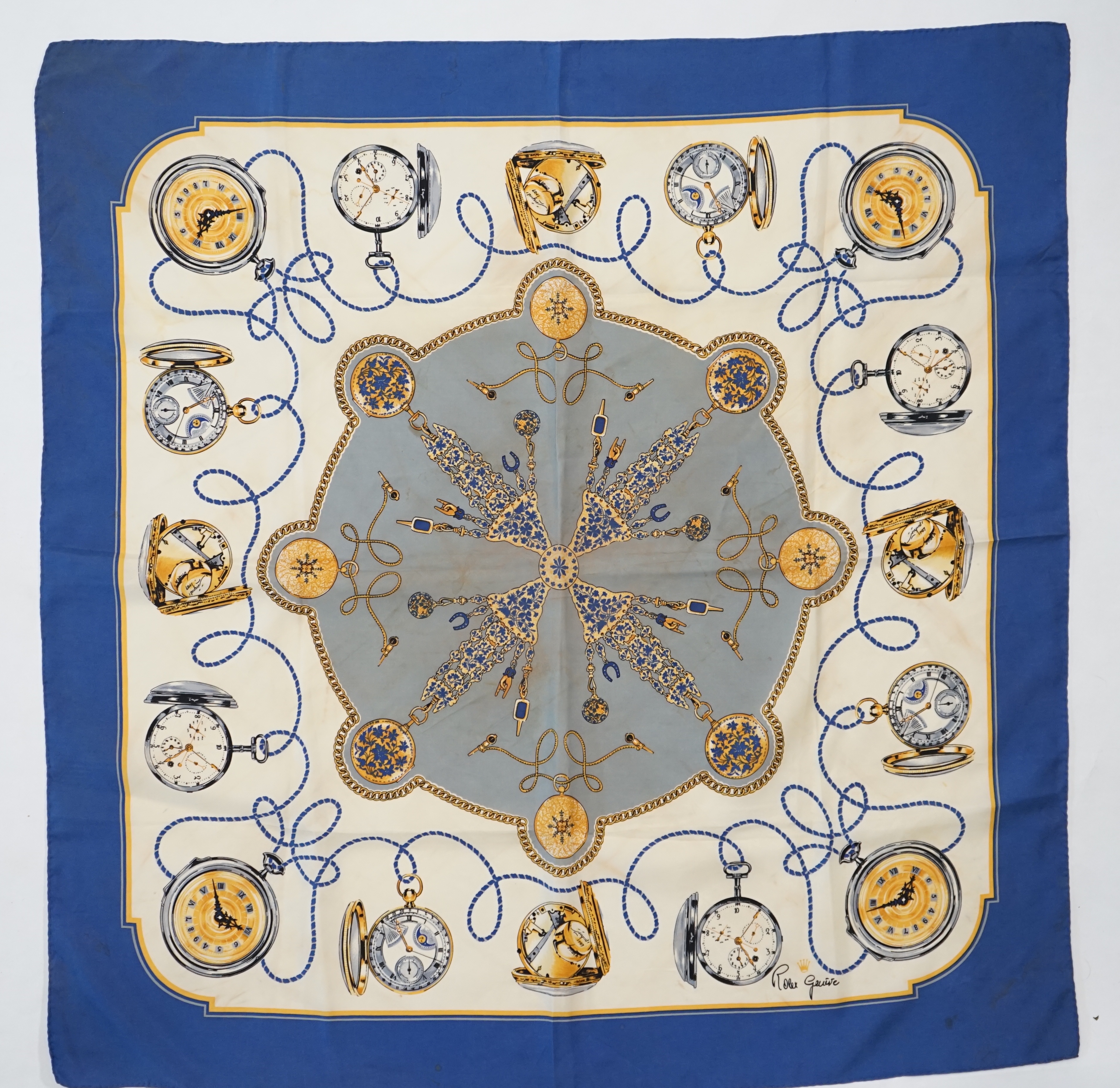A Rolex blue sapphire statement silk scarf, approx 89cm x 89cm